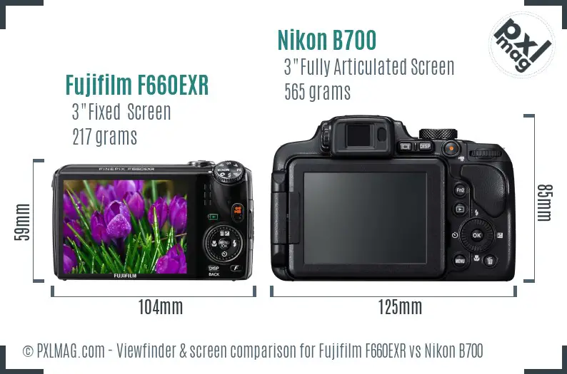 Fujifilm F660EXR vs Nikon B700 Screen and Viewfinder comparison