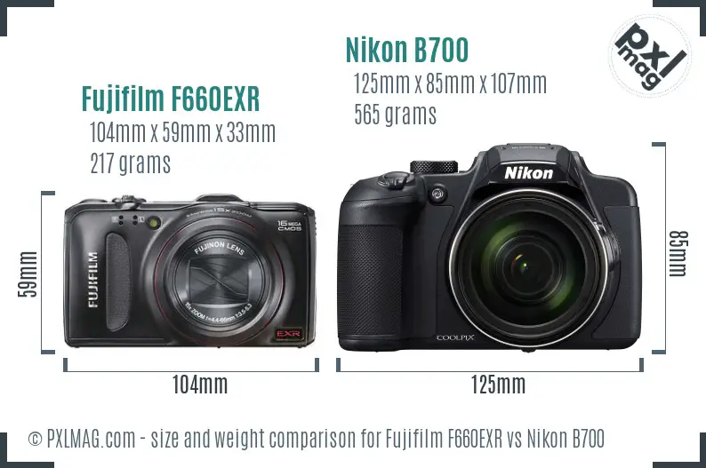 Fujifilm F660EXR vs Nikon B700 size comparison