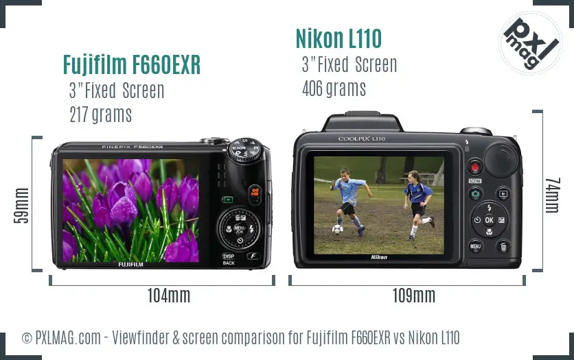 Fujifilm F660EXR vs Nikon L110 Screen and Viewfinder comparison