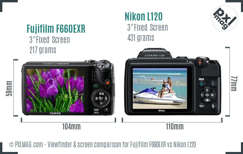 Fujifilm F660EXR vs Nikon L120 Screen and Viewfinder comparison