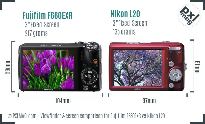 Fujifilm F660EXR vs Nikon L20 Screen and Viewfinder comparison