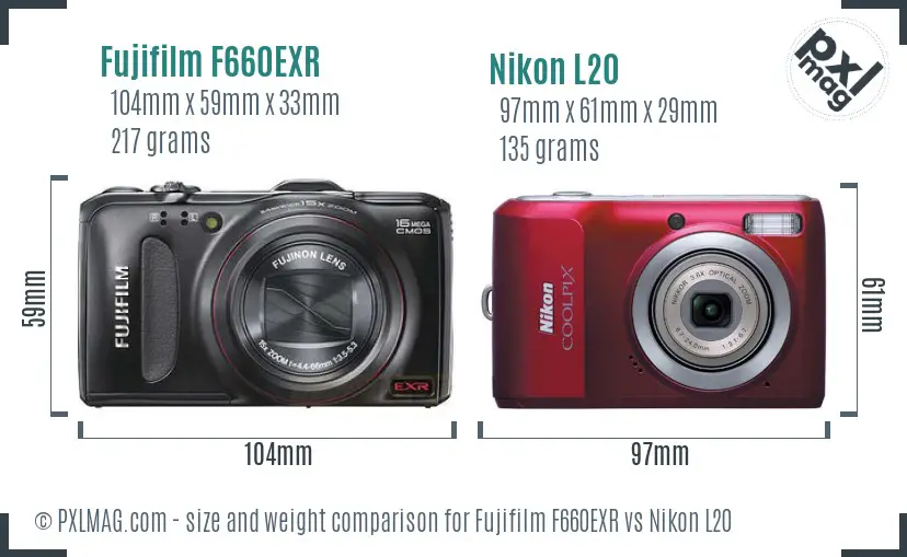 Fujifilm F660EXR vs Nikon L20 size comparison