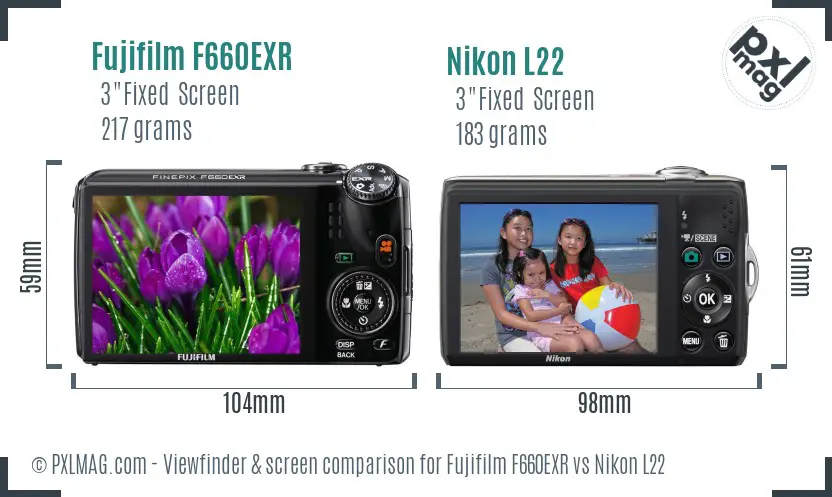 Fujifilm F660EXR vs Nikon L22 Screen and Viewfinder comparison