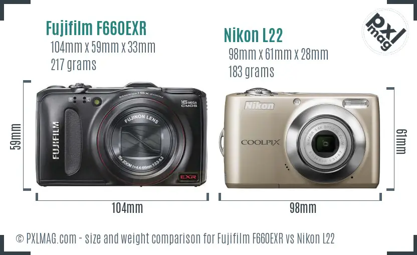 Fujifilm F660EXR vs Nikon L22 size comparison