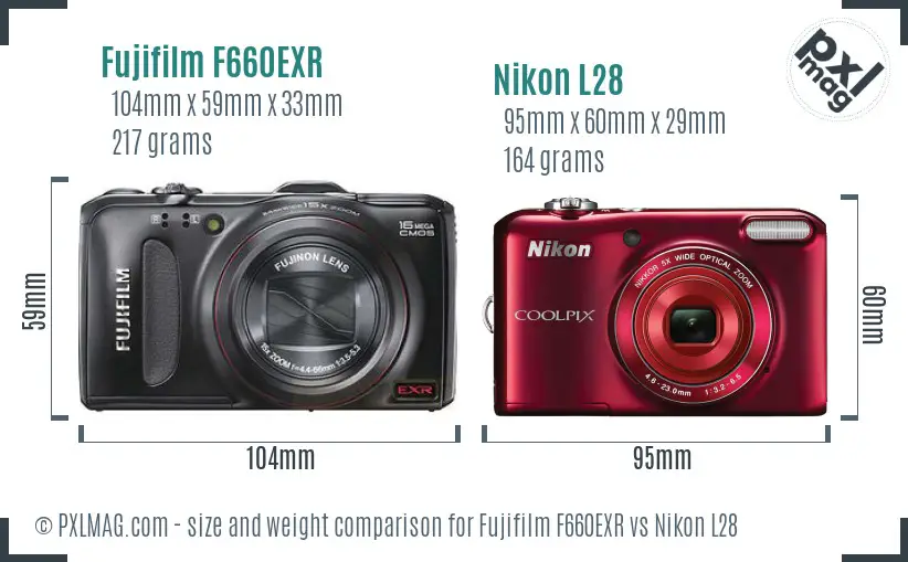 Fujifilm F660EXR vs Nikon L28 size comparison Fujifilm F660EXR vs Nikon L28 size comparison