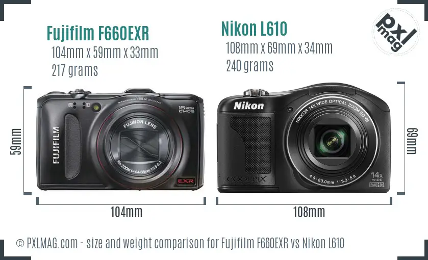 Fujifilm F660EXR vs Nikon L610 size comparison Fujifilm F660EXR vs Nikon L610 size comparison