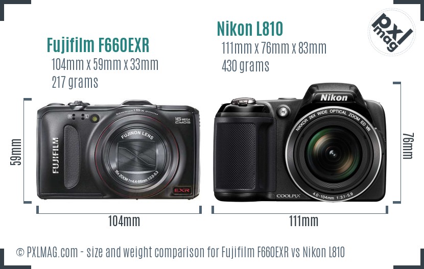 Fujifilm F660EXR vs Nikon L810 size comparison Fujifilm F660EXR vs Nikon L810 size comparison