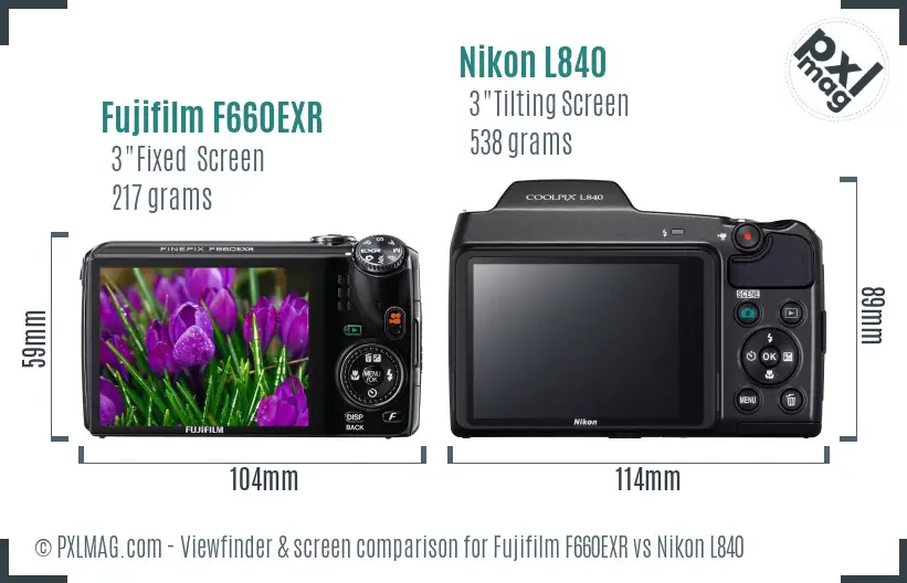Fujifilm F660EXR vs Nikon L840 Screen and Viewfinder comparison