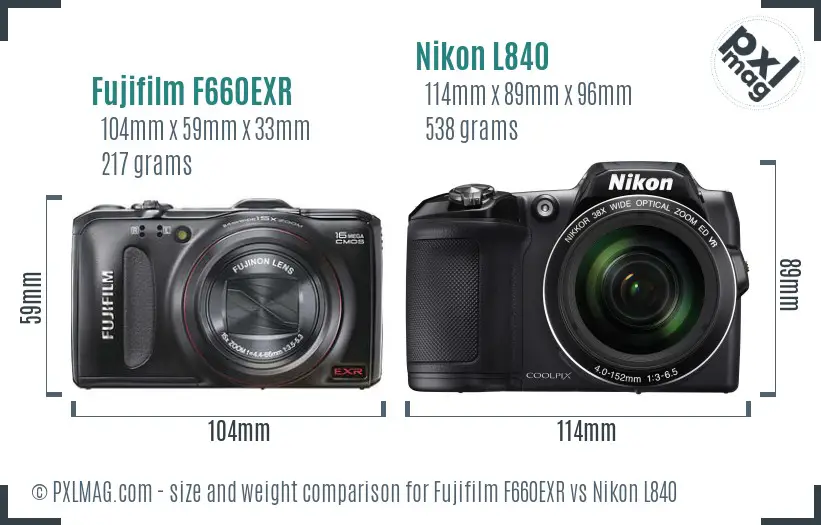 Fujifilm F660EXR vs Nikon L840 size comparison