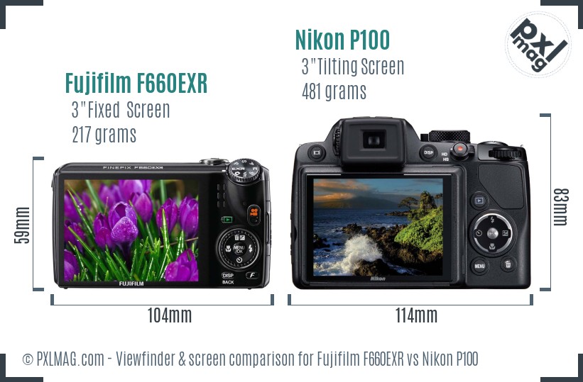 Fujifilm F660EXR vs Nikon P100 Screen and Viewfinder comparison