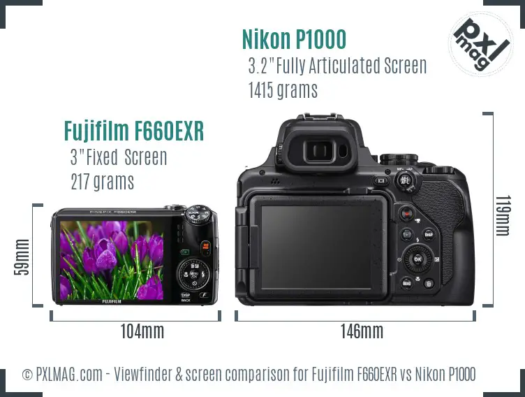 Fujifilm F660EXR vs Nikon P1000 Screen and Viewfinder comparison