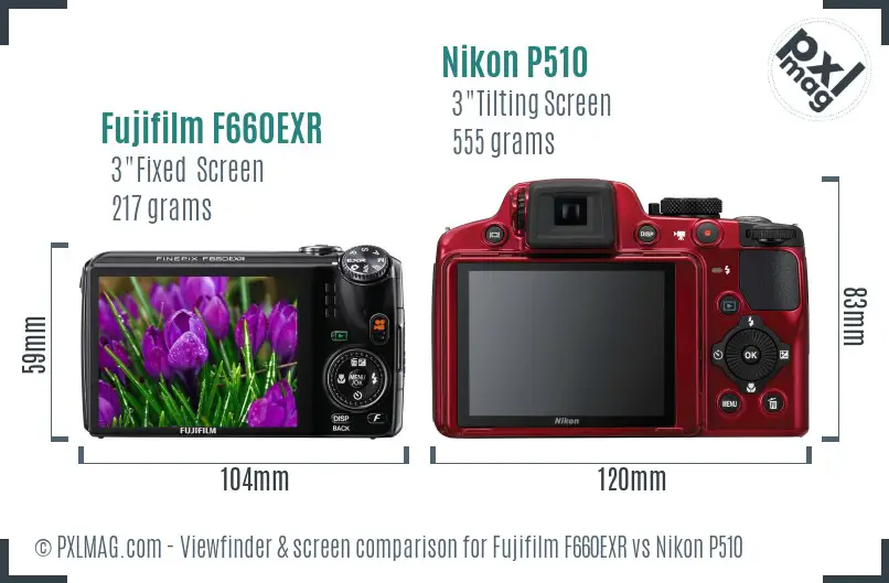 Fujifilm F660EXR vs Nikon P510 Screen and Viewfinder comparison Fujifilm F660EXR vs Nikon P510 Screen and Viewfinder comparison