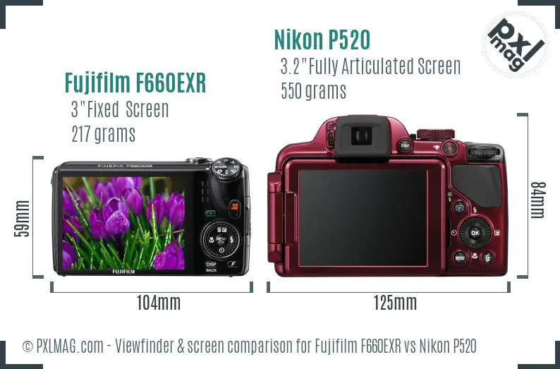 Fujifilm F660EXR vs Nikon P520 Screen and Viewfinder comparison