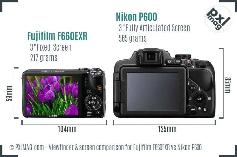 Fujifilm F660EXR vs Nikon P600 Screen and Viewfinder comparison
