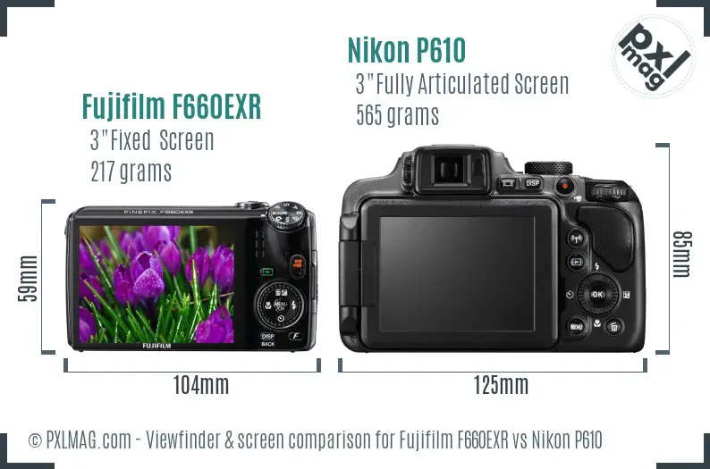 Fujifilm F660EXR vs Nikon P610 Screen and Viewfinder comparison