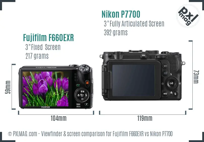 Fujifilm F660EXR vs Nikon P7700 Screen and Viewfinder comparison