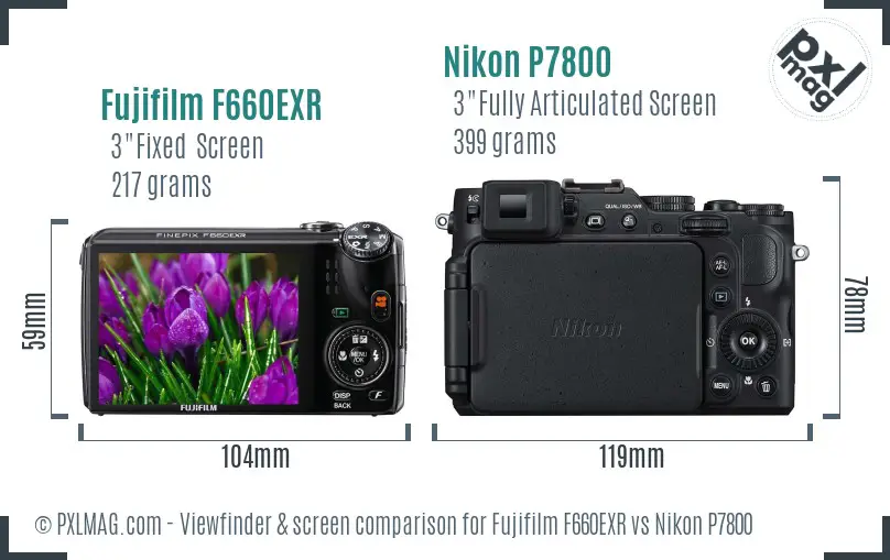 Fujifilm F660EXR vs Nikon P7800 Screen and Viewfinder comparison Fujifilm F660EXR vs Nikon P7800 Screen and Viewfinder comparison