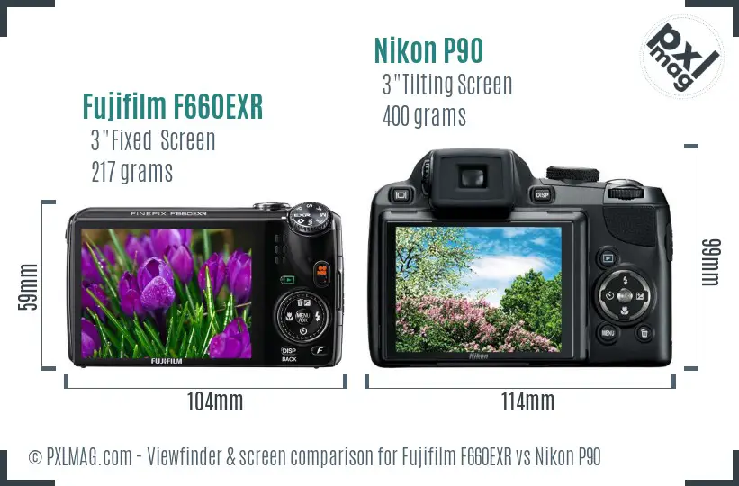 Fujifilm F660EXR vs Nikon P90 Screen and Viewfinder comparison