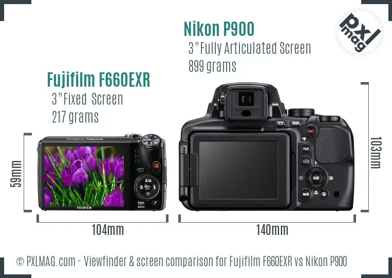 Fujifilm F660EXR vs Nikon P900 Screen and Viewfinder comparison Fujifilm F660EXR vs Nikon P900 Screen and Viewfinder comparison