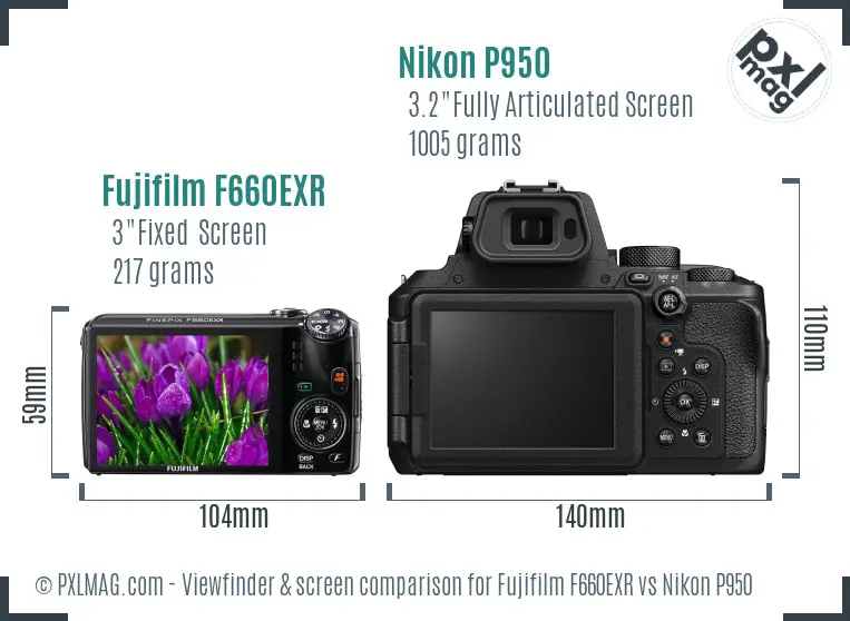 Fujifilm F660EXR vs Nikon P950 Screen and Viewfinder comparison