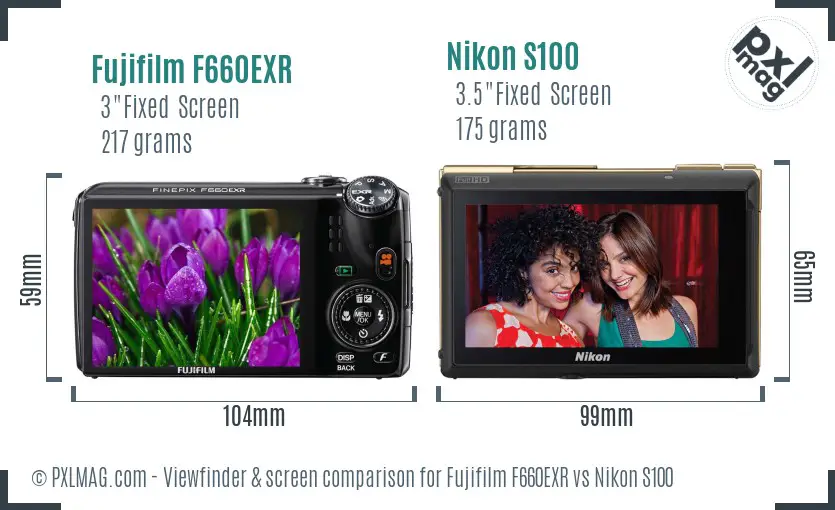 Fujifilm F660EXR vs Nikon S100 Screen and Viewfinder comparison