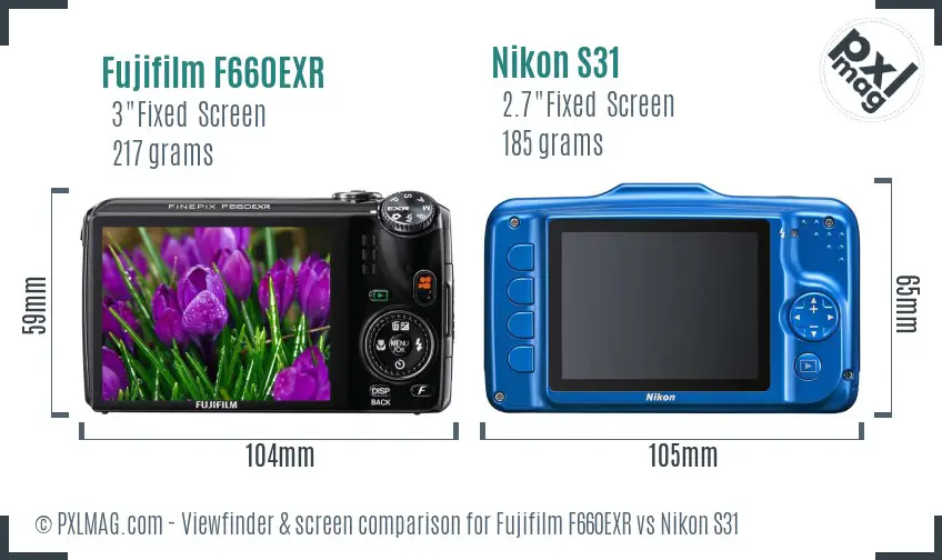 Fujifilm F660EXR vs Nikon S31 Screen and Viewfinder comparison