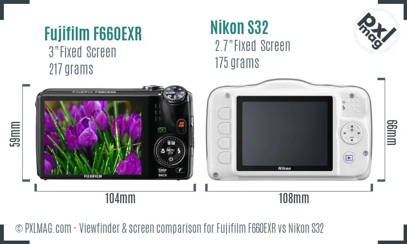 Fujifilm F660EXR vs Nikon S32 Screen and Viewfinder comparison Fujifilm F660EXR vs Nikon S32 Screen and Viewfinder comparison