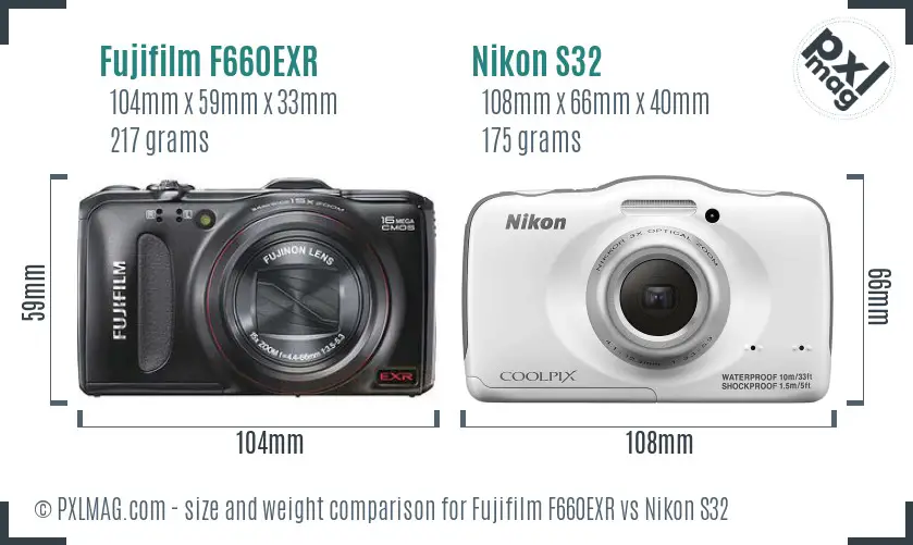 Fujifilm F660EXR vs Nikon S32 size comparison Fujifilm F660EXR vs Nikon S32 size comparison