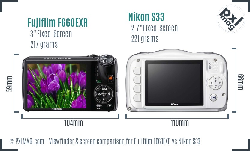 Fujifilm F660EXR vs Nikon S33 Screen and Viewfinder comparison