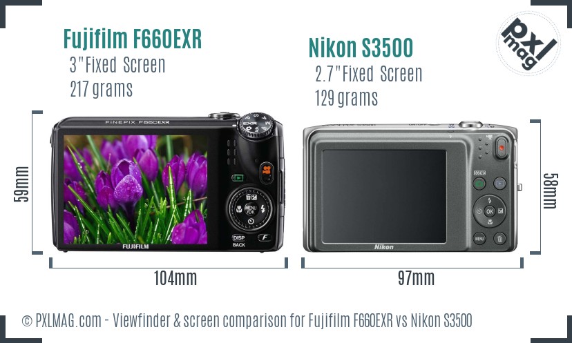 Fujifilm F660EXR vs Nikon S3500 Screen and Viewfinder comparison