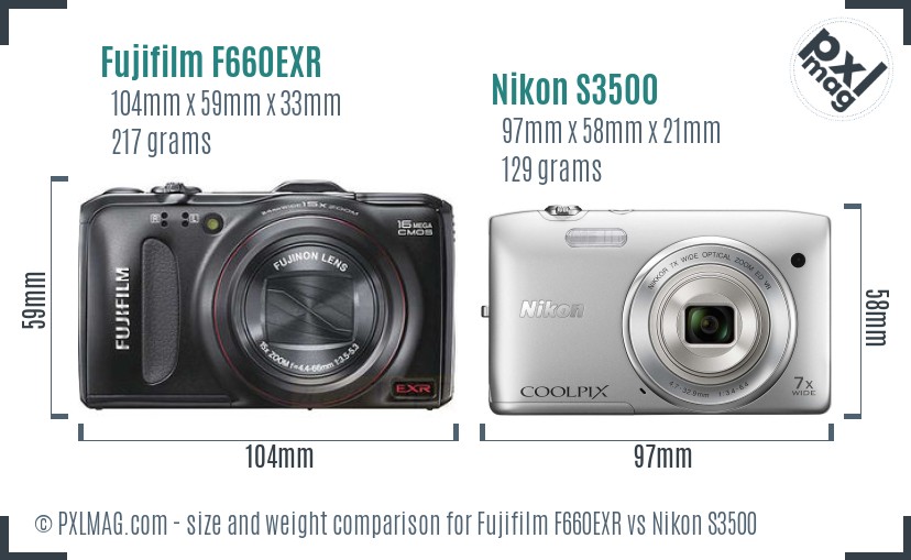 Fujifilm F660EXR vs Nikon S3500 size comparison Fujifilm F660EXR vs Nikon S3500 size comparison