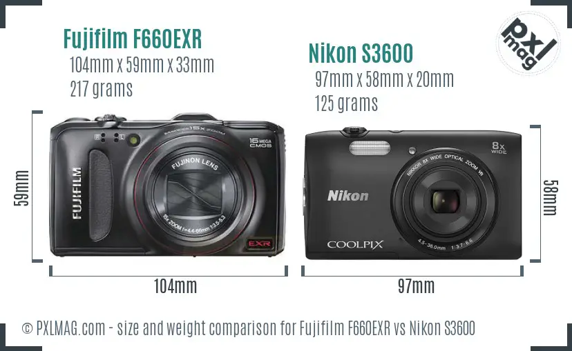 Fujifilm F660EXR vs Nikon S3600 size comparison Fujifilm F660EXR vs Nikon S3600 size comparison