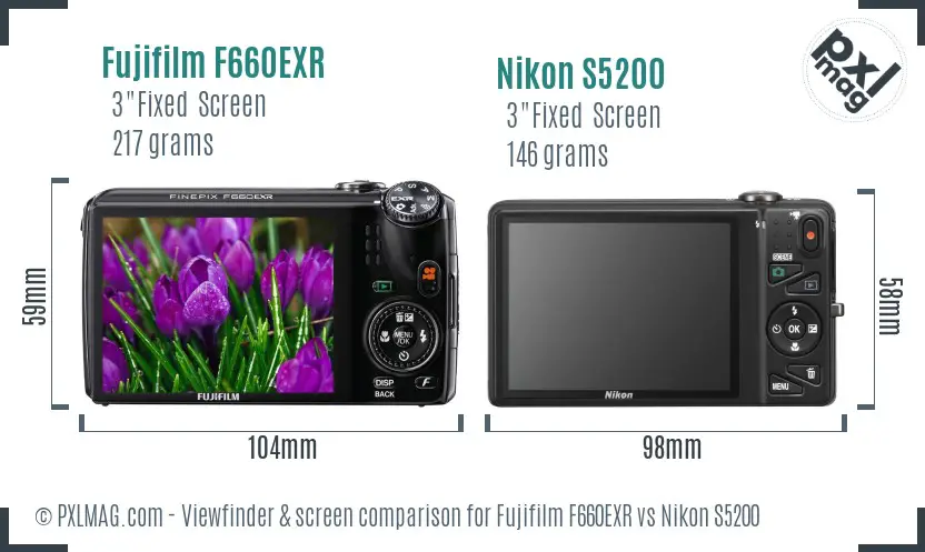 Fujifilm F660EXR vs Nikon S5200 Screen and Viewfinder comparison