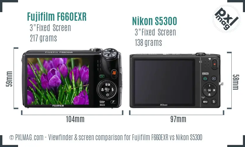 Fujifilm F660EXR vs Nikon S5300 Screen and Viewfinder comparison