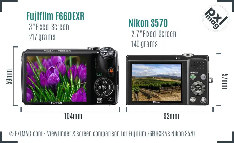 Fujifilm F660EXR vs Nikon S570 Screen and Viewfinder comparison
