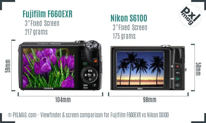 Fujifilm F660EXR vs Nikon S6100 Screen and Viewfinder comparison
