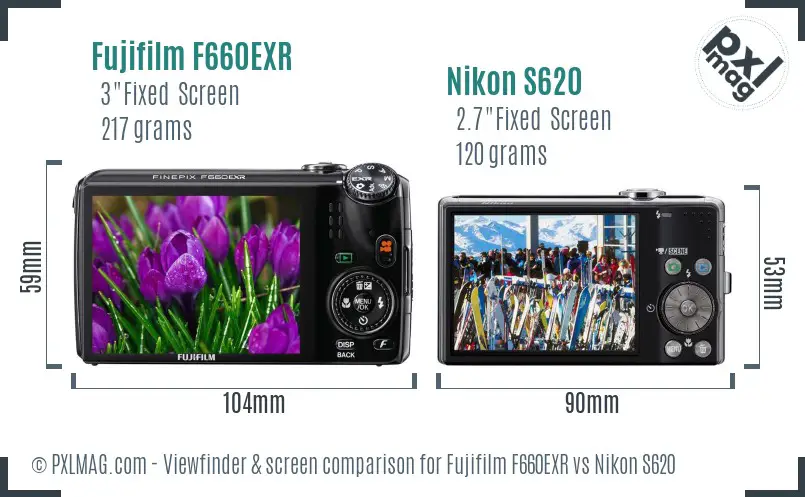 Fujifilm F660EXR vs Nikon S620 Screen and Viewfinder comparison
