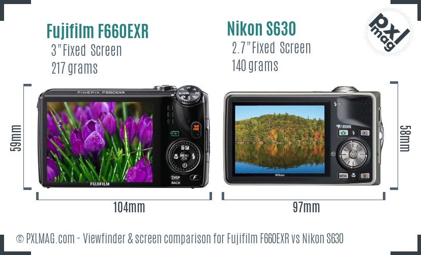 Fujifilm F660EXR vs Nikon S630 Screen and Viewfinder comparison