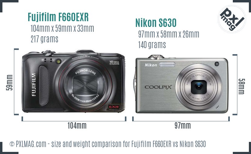 Fujifilm F660EXR vs Nikon S630 size comparison