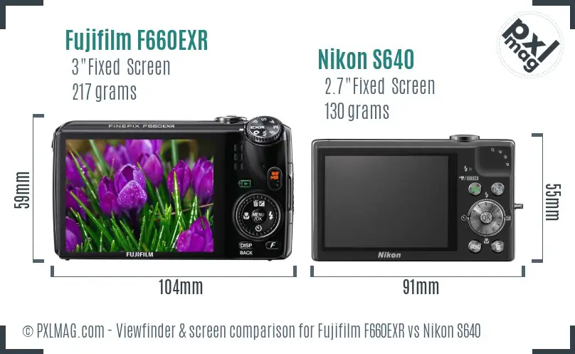 Fujifilm F660EXR vs Nikon S640 Screen and Viewfinder comparison