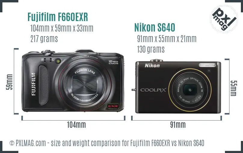 Fujifilm F660EXR vs Nikon S640 size comparison