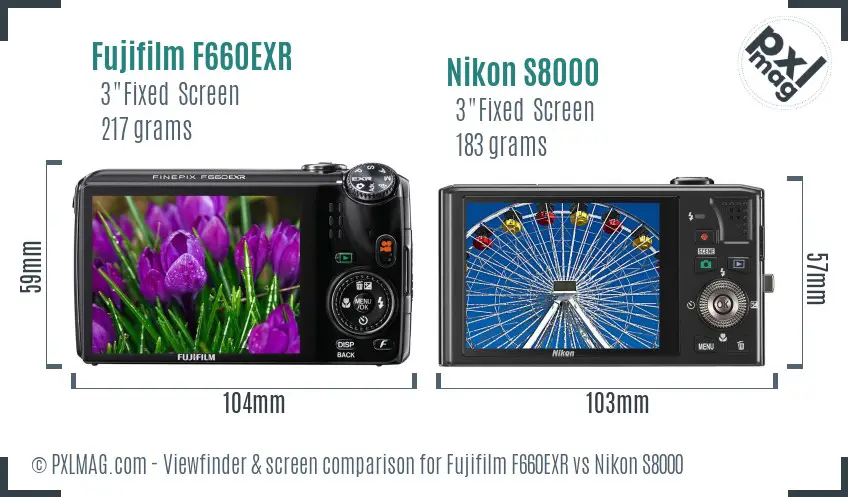 Fujifilm F660EXR vs Nikon S8000 Screen and Viewfinder comparison