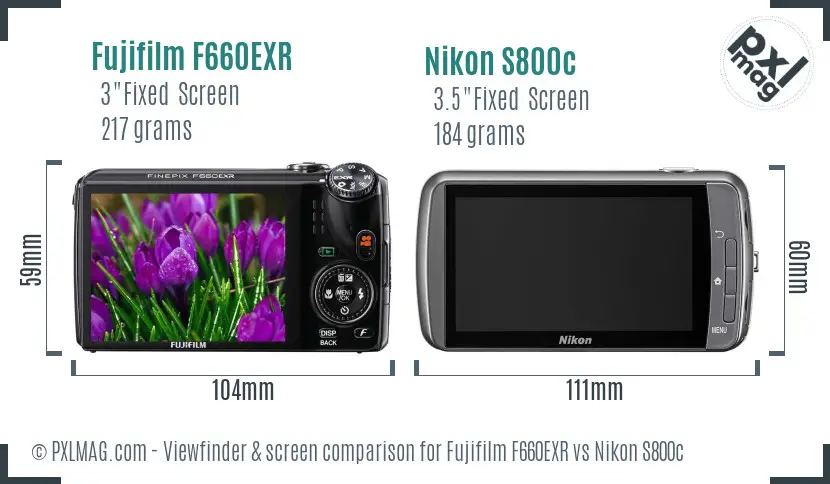 Fujifilm F660EXR vs Nikon S800c Screen and Viewfinder comparison