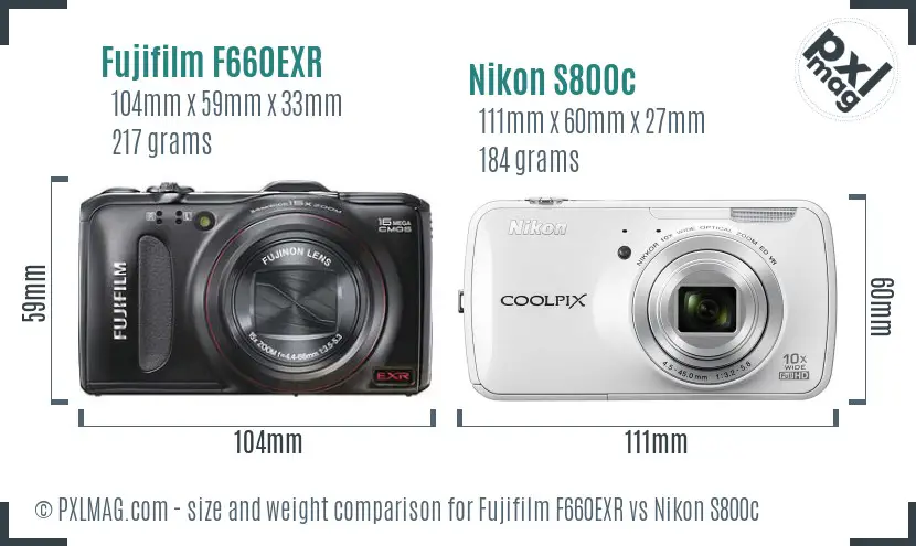 Fujifilm F660EXR vs Nikon S800c size comparison