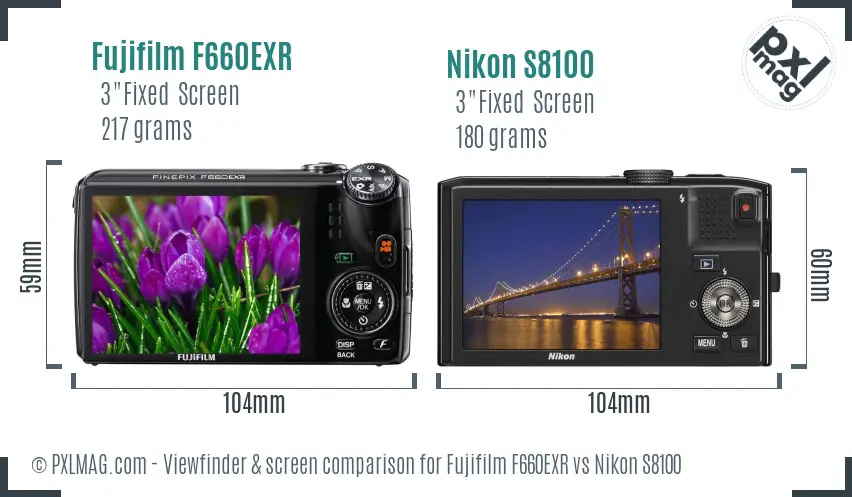 Fujifilm F660EXR vs Nikon S8100 Screen and Viewfinder comparison Fujifilm F660EXR vs Nikon S8100 Screen and Viewfinder comparison