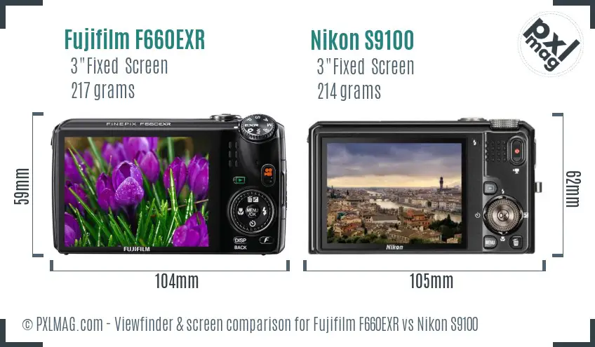 Fujifilm F660EXR vs Nikon S9100 Screen and Viewfinder comparison