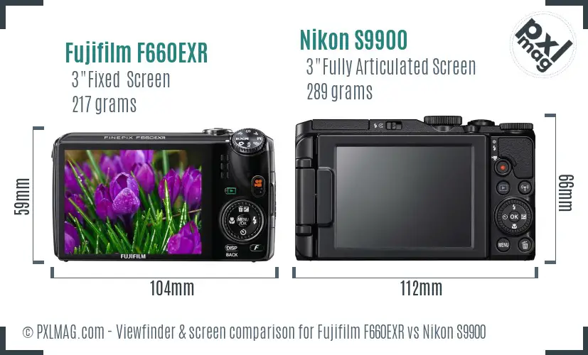 Fujifilm F660EXR vs Nikon S9900 Screen and Viewfinder comparison Fujifilm F660EXR vs Nikon S9900 Screen and Viewfinder comparison
