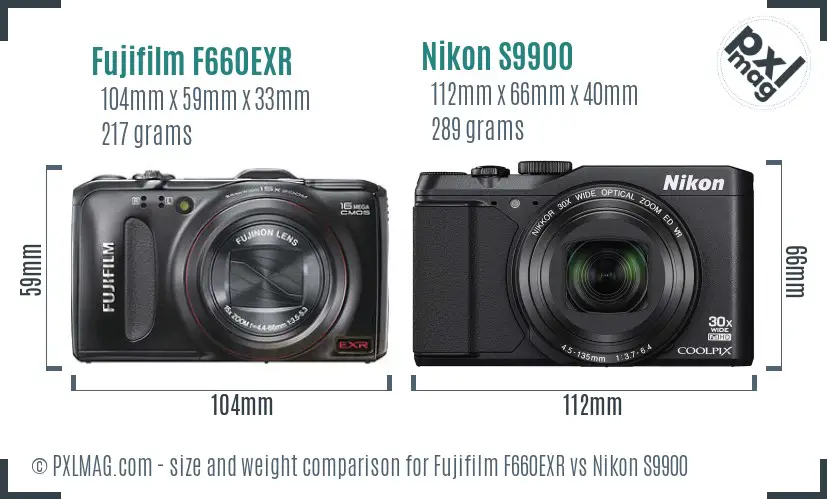 Fujifilm F660EXR vs Nikon S9900 size comparison Fujifilm F660EXR vs Nikon S9900 size comparison