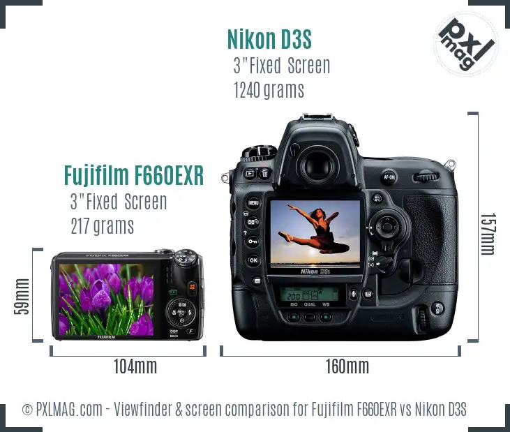 Fujifilm F660EXR vs Nikon D3S Screen and Viewfinder comparison