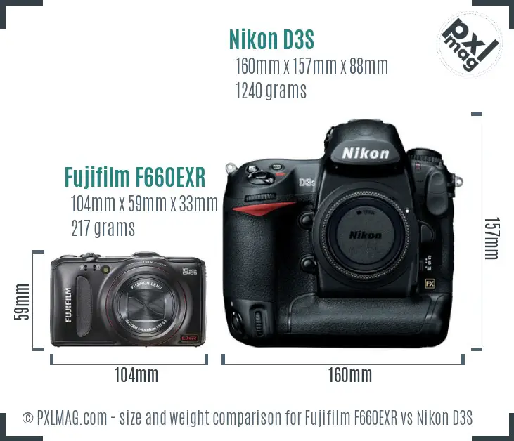 Fujifilm F660EXR vs Nikon D3S size comparison